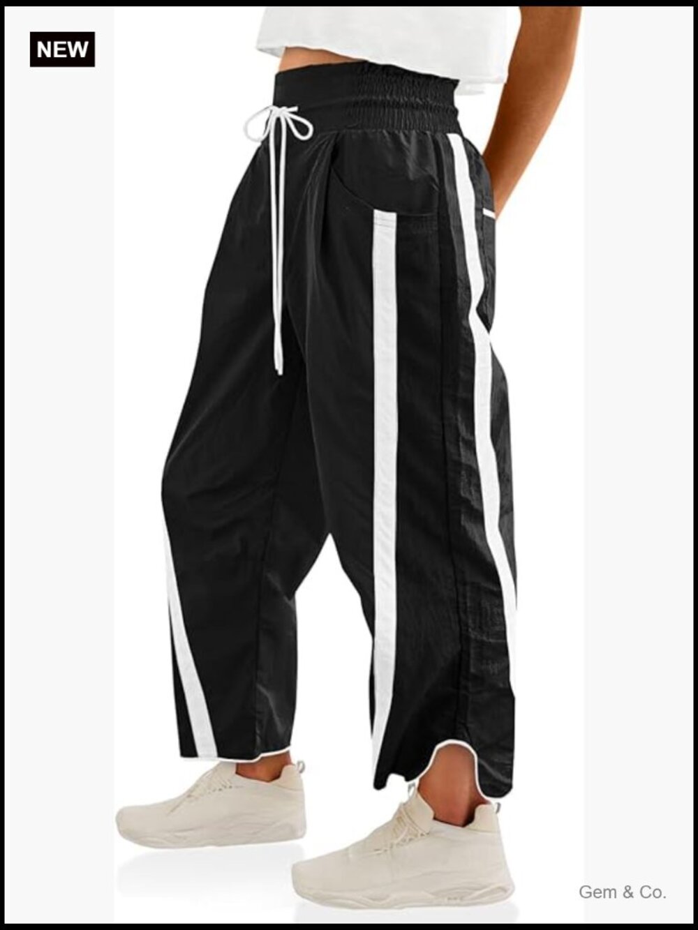 Wide Leg Baggy Track Pants with Pockets Y2K Elastic Waist